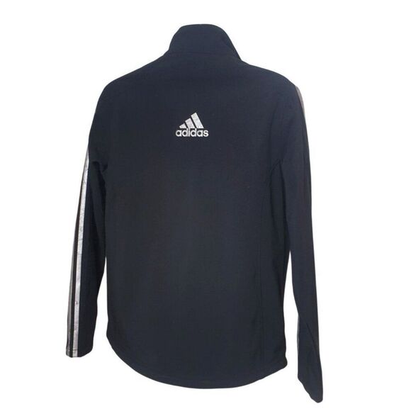 Adidas Mens Black Jacket Lg Iconic Metallic Stripes Logo Full Zip Soft Shell - Picture 2 of 6